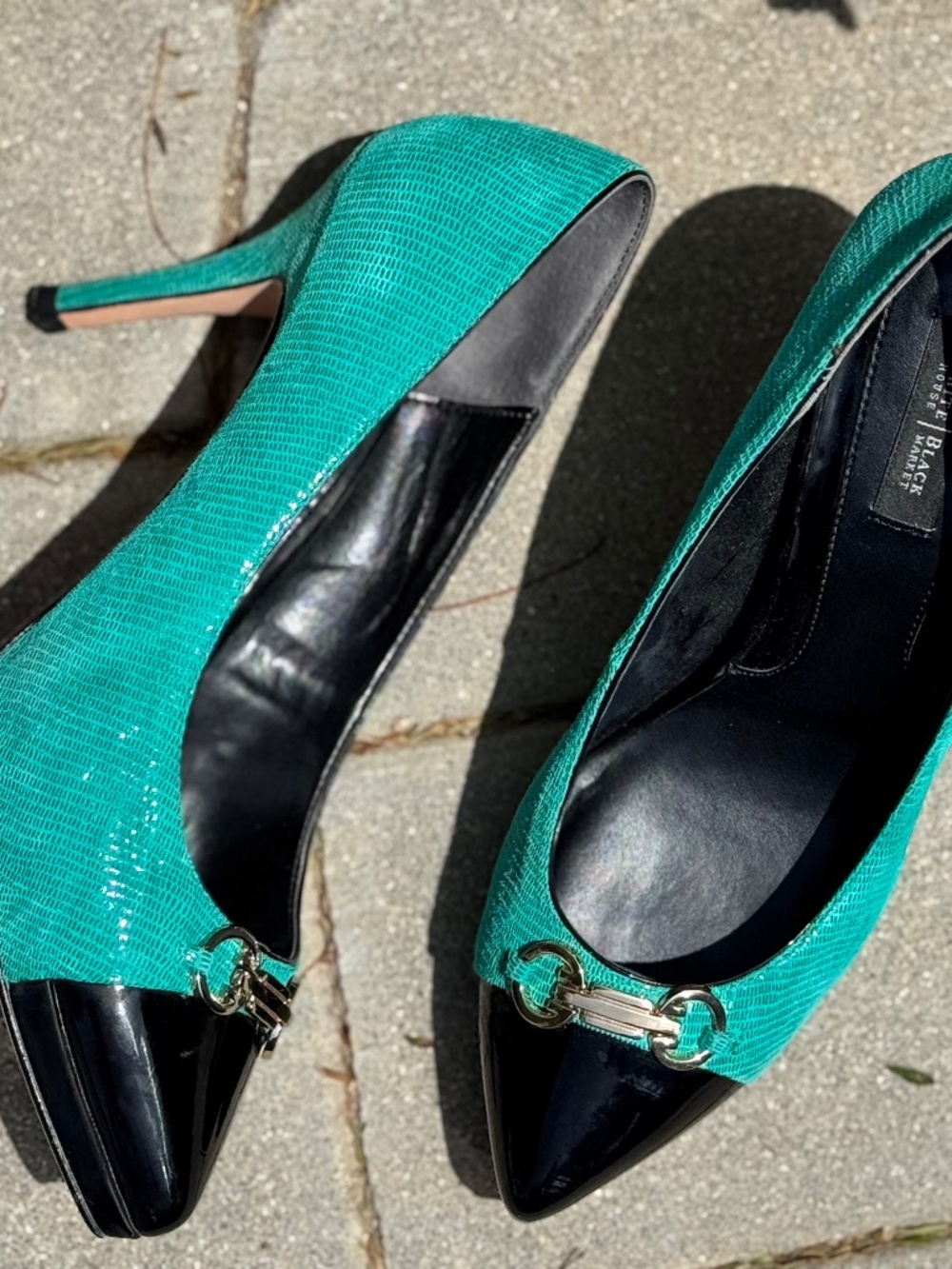 Green and black heels